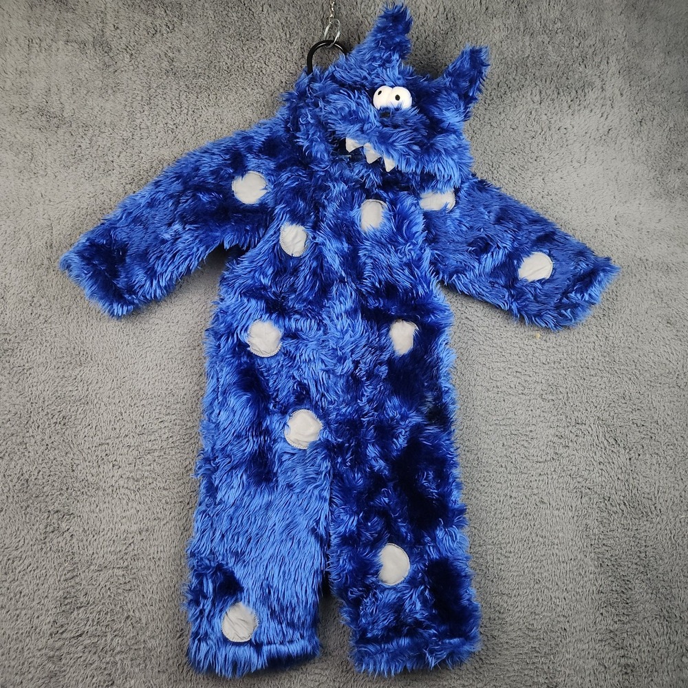 Halloween Blue Furry Monster Hooded Open Footed Costume Bodysuit 18-24 Months XL